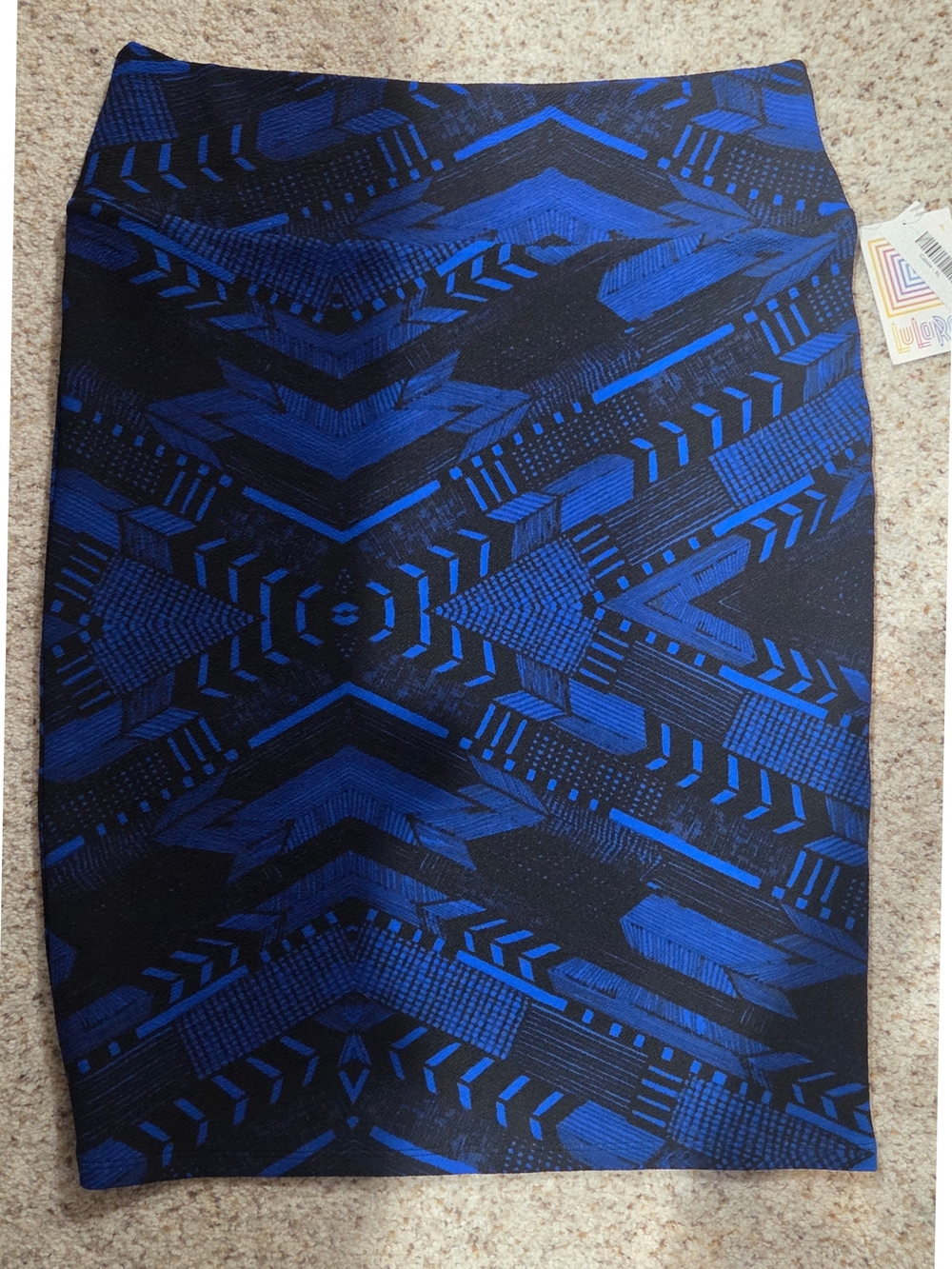 LuLaRoe Black and Blue Geometric Pencil Skirt